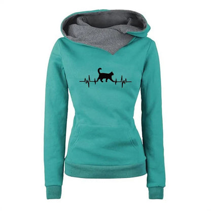 2025 New Arrival Women's Sweatshirt Cute Cat Printed Hoodie Autumn Winter Female Home Outdoor Comfort Warm Pullover Casual Coats