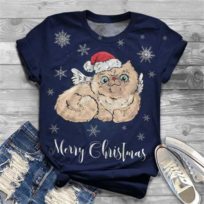 Cat Short Sleeve Cartoon Cat Women's T-Shirt Summer Fashion 3d Cartoon Women Clothing T Shirt For Women Daily Casual Top Tee