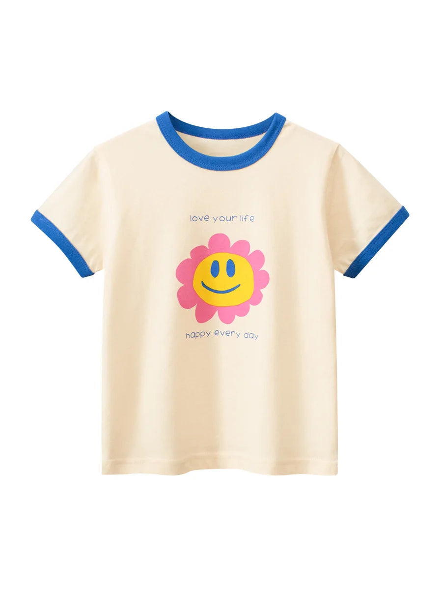 Kids Girls Clothes 100% Cotton Short Sleeve T-Shirts Bear Cat Cartoon Children Clothes 2 3 4 5 6 7 8 Years Kids Summer Clothing