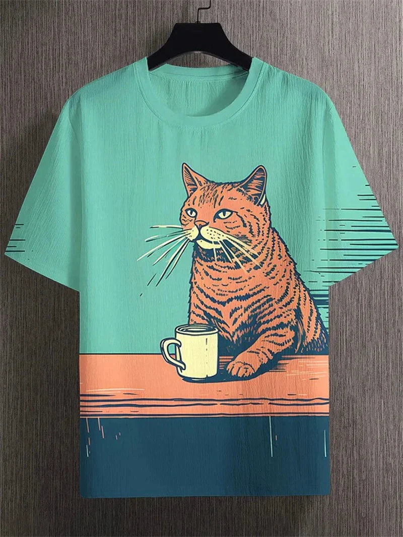 Funny Cat Graphic T Shirts For Men Fashion Summer Short Sleeve Crew Neck 3D Printed Kids T-shirts Casual Oversized Harajuku Tees