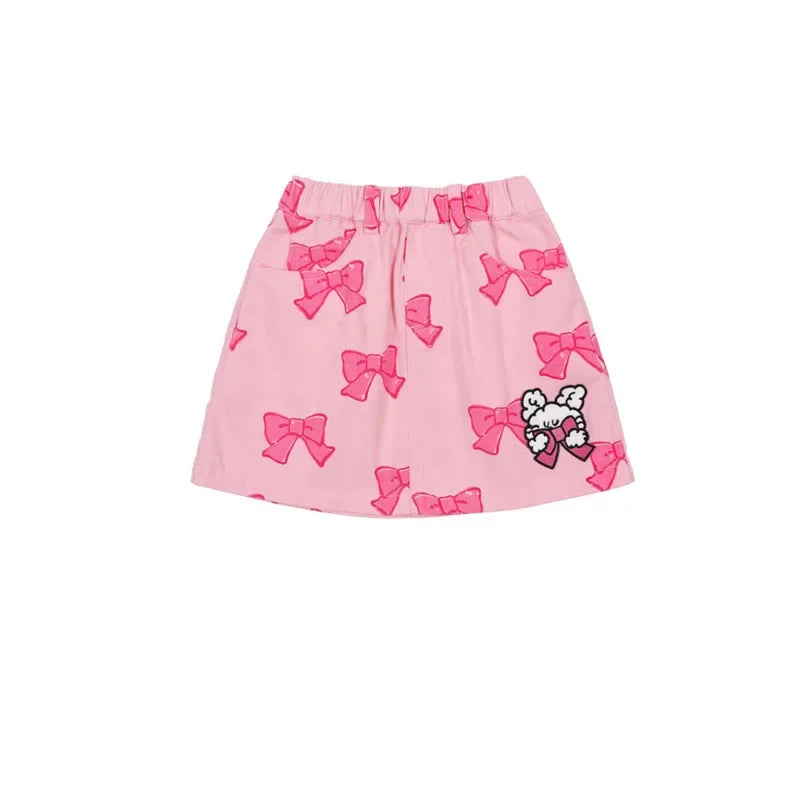 Children's Clothes 2025BE Knitwear Cardigan Skirts Baby Girls Autumn Winter Princess Bow Printed Dress Clothings KIDS AM Korean