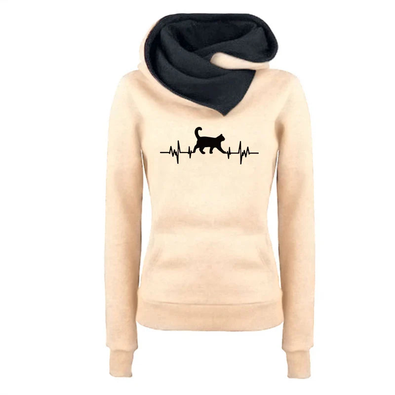 2025 New Arrival Women's Sweatshirt Cute Cat Printed Hoodie Autumn Winter Female Home Outdoor Comfort Warm Pullover Casual Coats