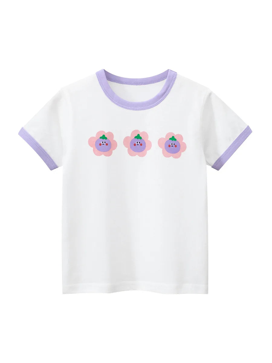 Kids Girls Clothes 100% Cotton Short Sleeve T-Shirts Bear Cat Cartoon Children Clothes 2 3 4 5 6 7 8 Years Kids Summer Clothing